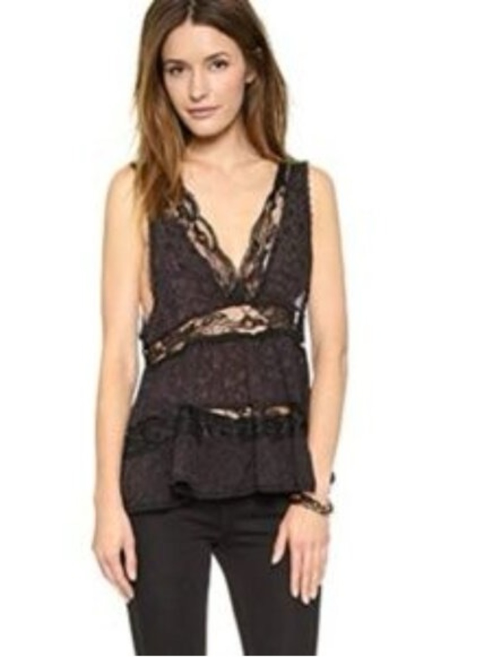 Free People M Black Lace Trapeze Top